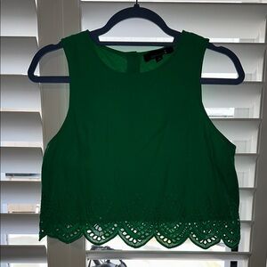 Green Sleeveless Lace Crop Top